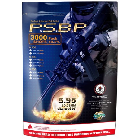 Billes airsoft blanches 6 mm Perfect BB G&G, poids 0,25g, contenance 3000 billes