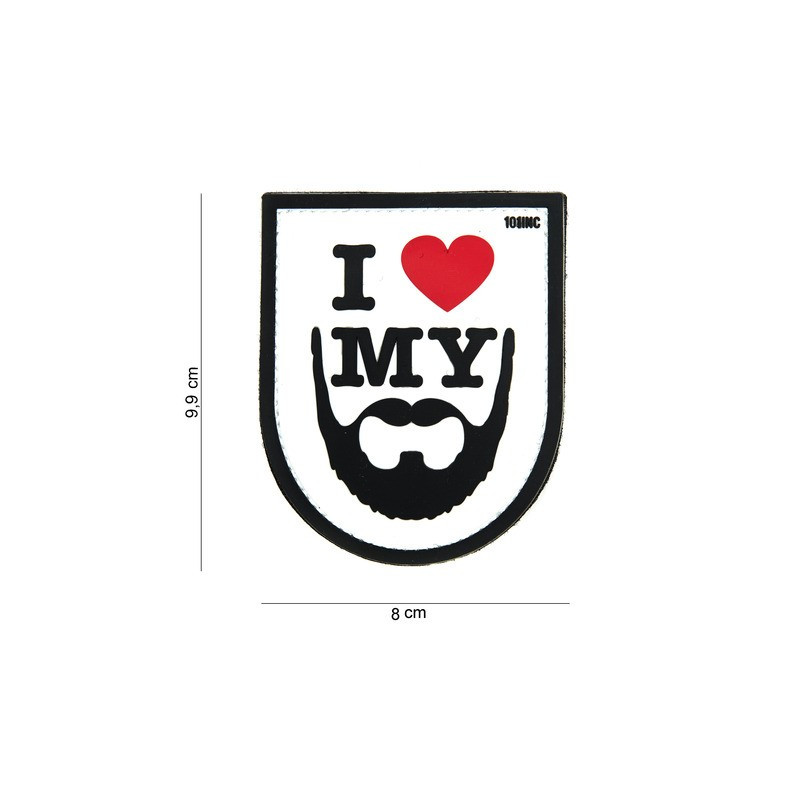 Patch 3D PVC "  I love my beard  " blanc