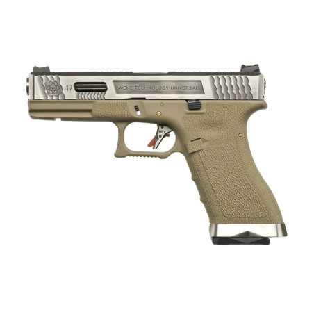R17 (G001WET-8) Gen4 T8, metal slide, silver barrel, GBB, TAN