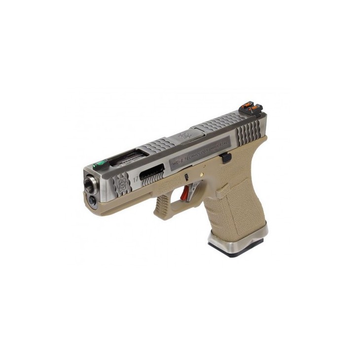 R17 (G001WET-8) Gen4 T8, metal slide, silver barrel, GBB, TAN