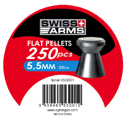 Plombs plats SWISS ARMS de 5,5mm cal.22 Haute Qualité (250pcs) /C5-100