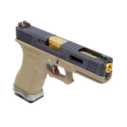 Pistolet airsoft GBB custom R17 Gen4 T6, black slide, gold barrel, tan frame, GBB (WE-G001WET-6)