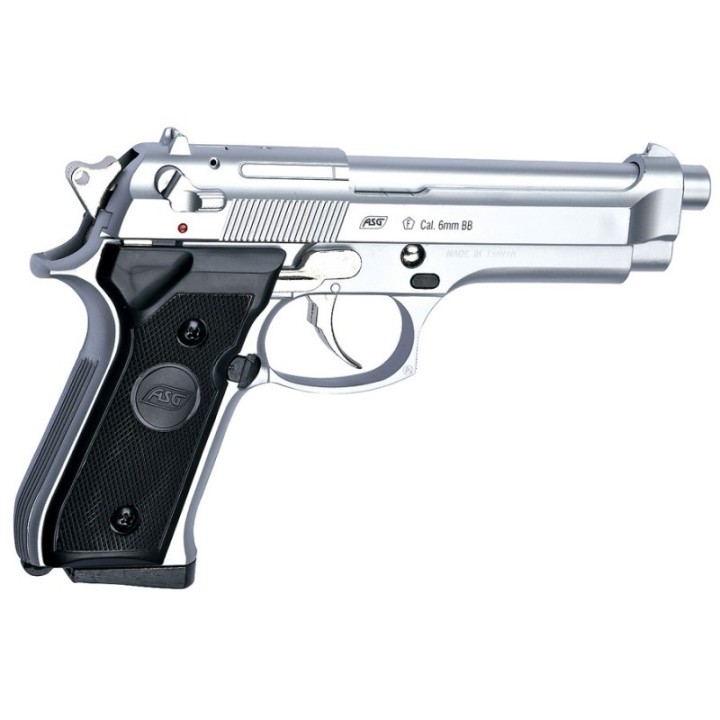Réplique de poing, Gaz culasse fixe, M92F, chromé, airsoft, ASG