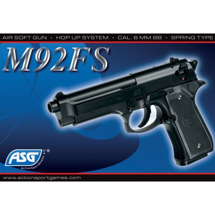 Réplique airsoft ressort M92 FS, hop-up, noir ASG