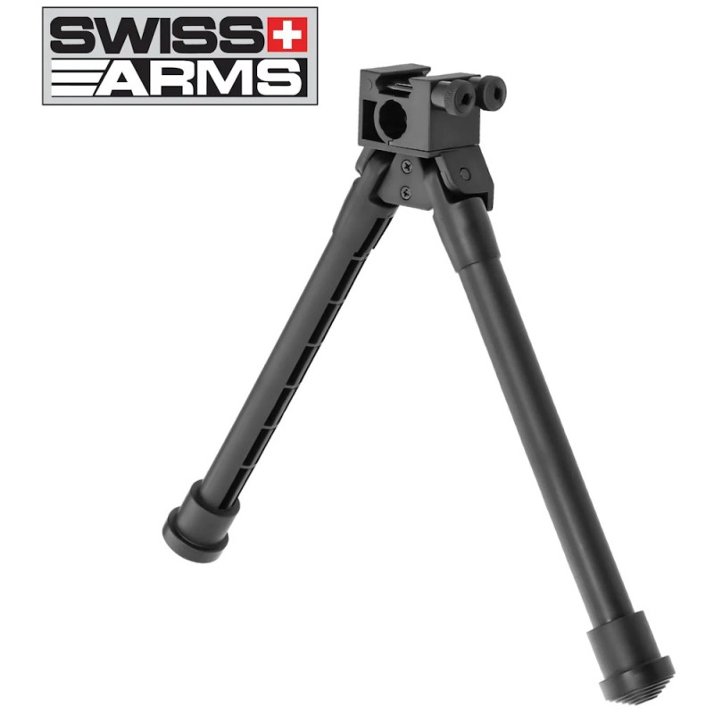 Bipied airsoft en polymère noir avec fixation rail Picatinny Swiss Arms.
