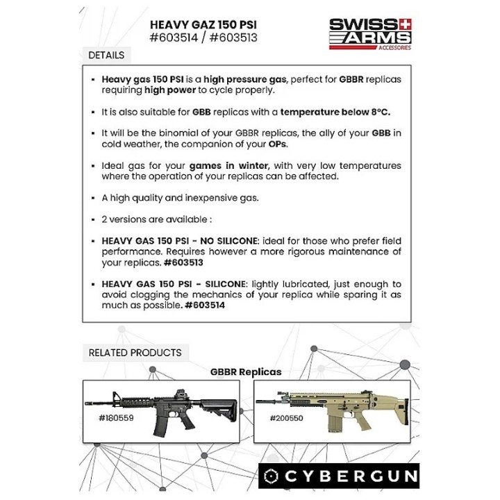 Swiss Arms Airsoft Gas 150 PSI - GBB and GBBR Metal Replicas