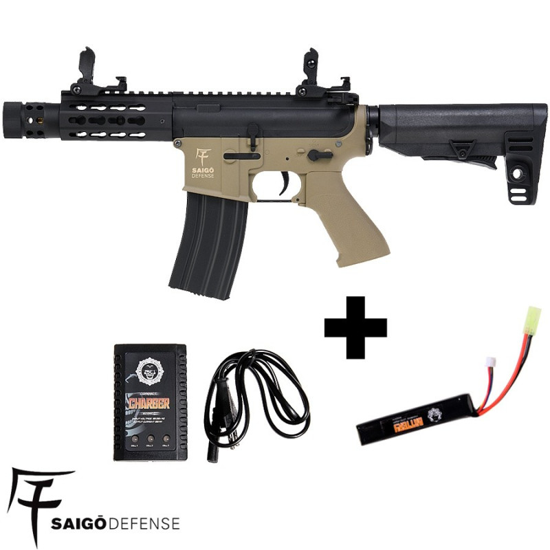 SAIGO DEFENSE Kenji Short Tan AEG Airsoft Rifle – Compact CQB Replica