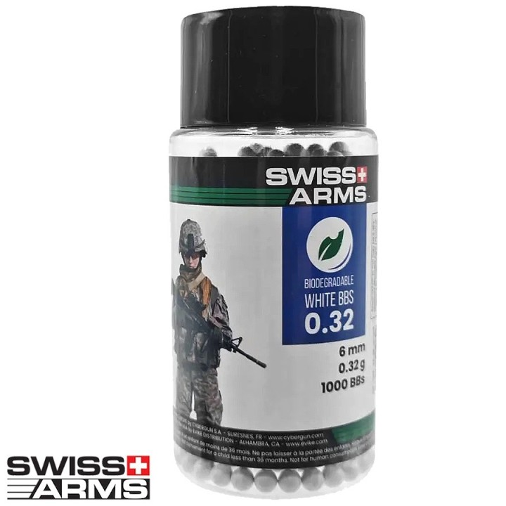 1000 Billes (BBs) 0.32g Bio Swiss Arms - Blanches