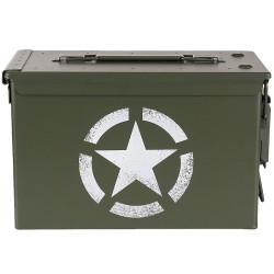 Military ammunition box Cal. 50 - heavy duty steel waterproof - US Army Star