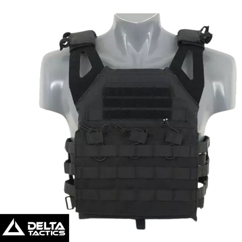 Delta Tactics V18 black airsoft tactical vest with dummy plates