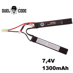 Batterie LiPo 7.4V 1300mAh 15C Duel Code avec connecteur Mini Tamiya pour airsoft