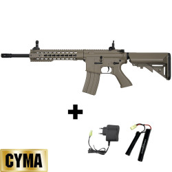 Replica Airsoft CYMA CM515 AEG M4 Keymod Tan - 1 Joule Electric Beginner Rifle