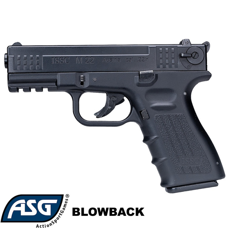 Pistolet airsoft ISSC M22 CO2 blowback avec culasse mobile et rail Picatinny
