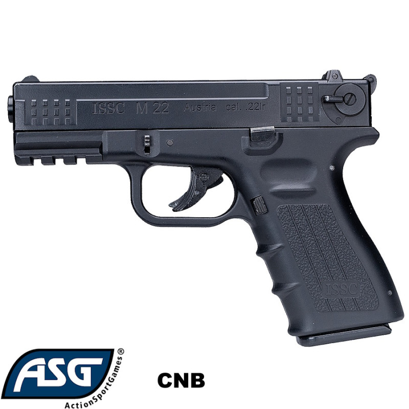 Pistolet airsoft ISSC M22 CO2 blowback avec culasse fixe et rail Picatinny