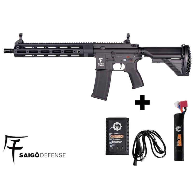 Réplique airsoft AEG Shogun Aster MK2 noir en vue de profil Saigo Defense.