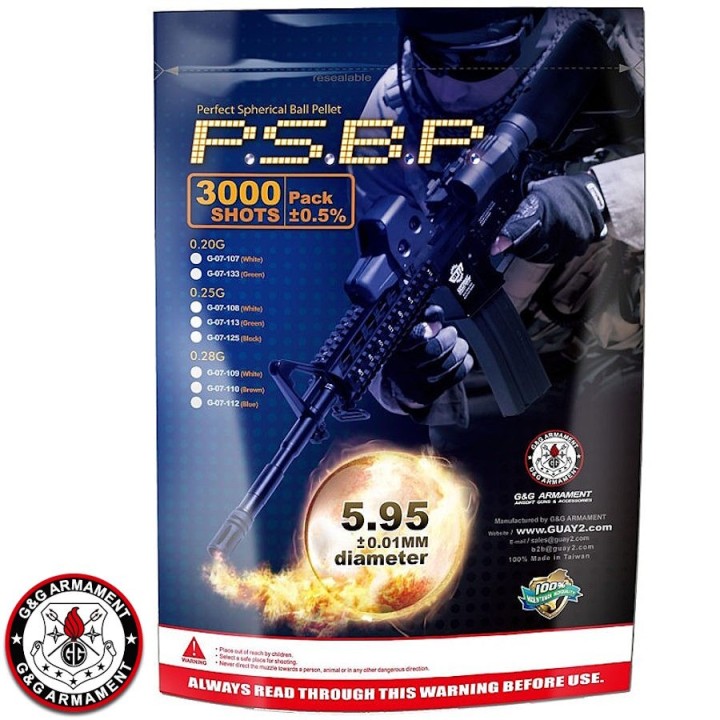 Sachet 3000 billes airsoft pas cher Perfect BB 0,25g G&G